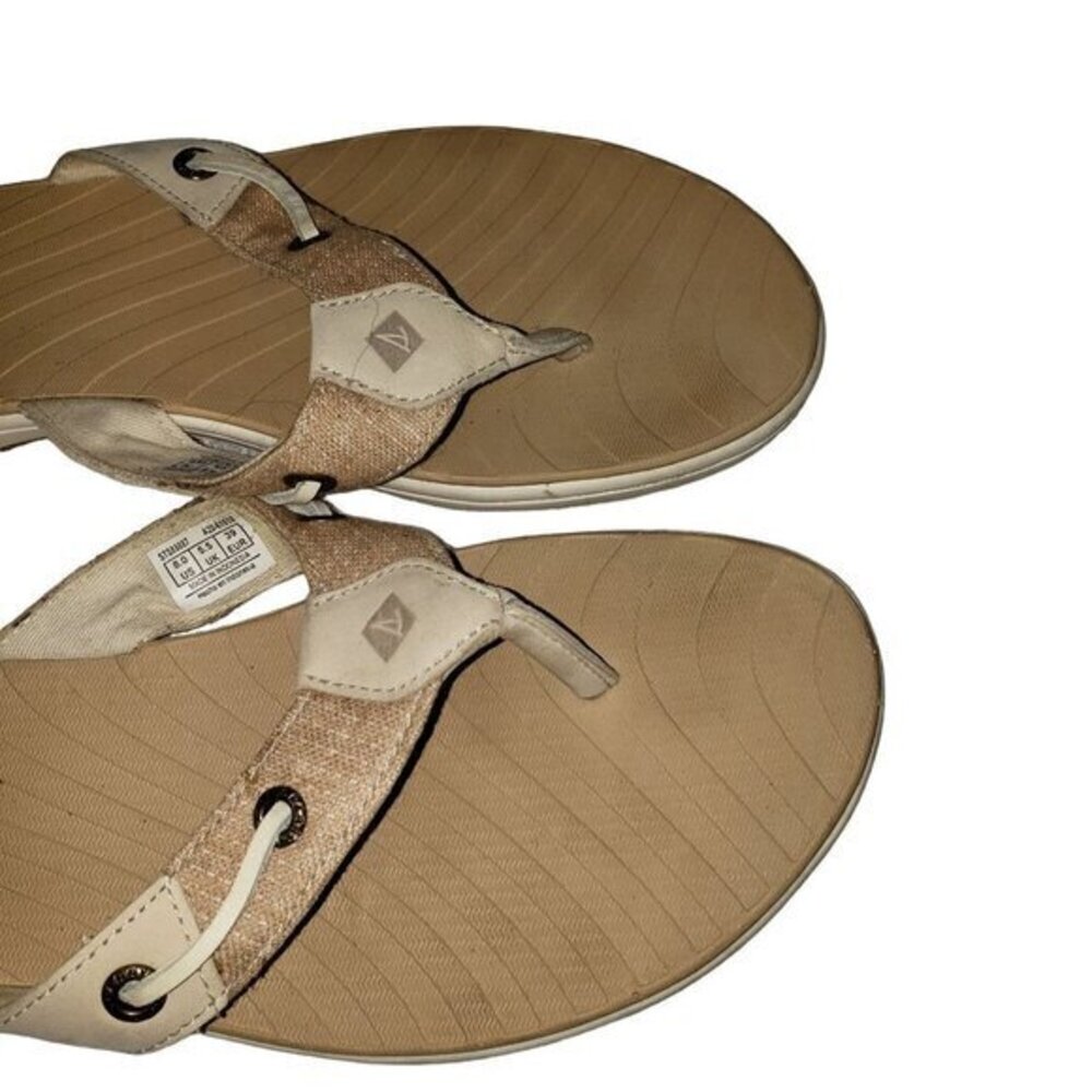 Sperry Topsiders -Womens Leather Sandals Shoes Cream Tan Size 8 Boat Nautical - Picture 5 of 8